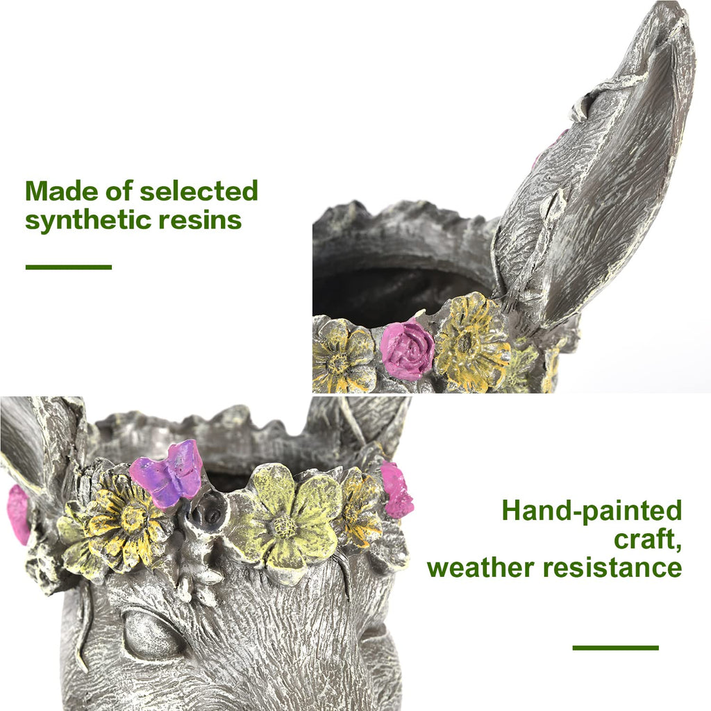 Bobby Rabbit Head Planter - Resin & 14.6 Inches Tall Garden Pot