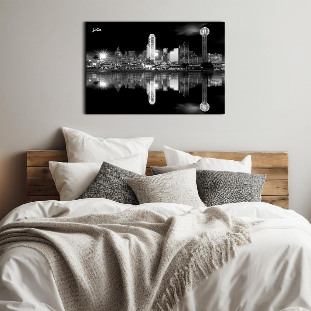 Dallas City Landscape Canvas Wall Nature Texas Skyline Wall Decor Night View Pictures Black and White Paintings