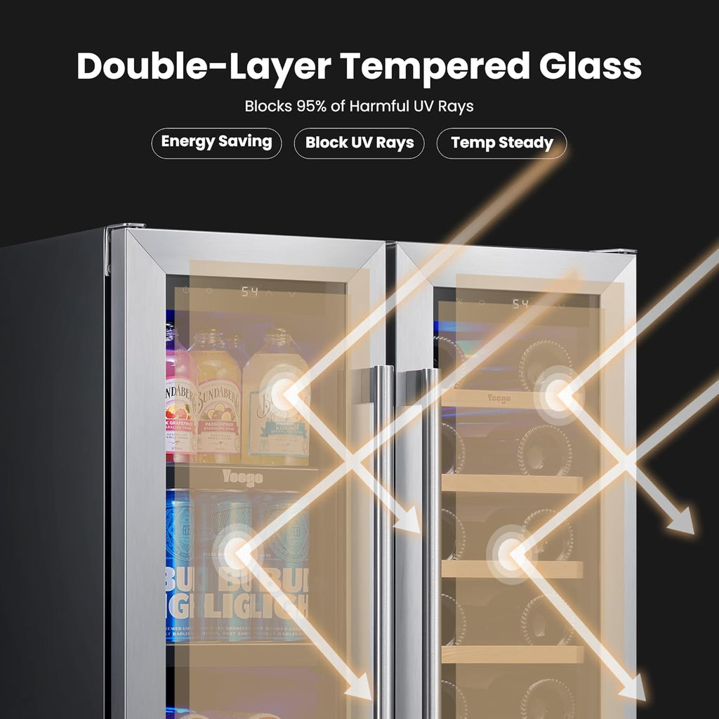 Wine & Beverage Refrigerator, 24 Inch 60 Cans and 20 Bottles Dual Zone Wine Cool
