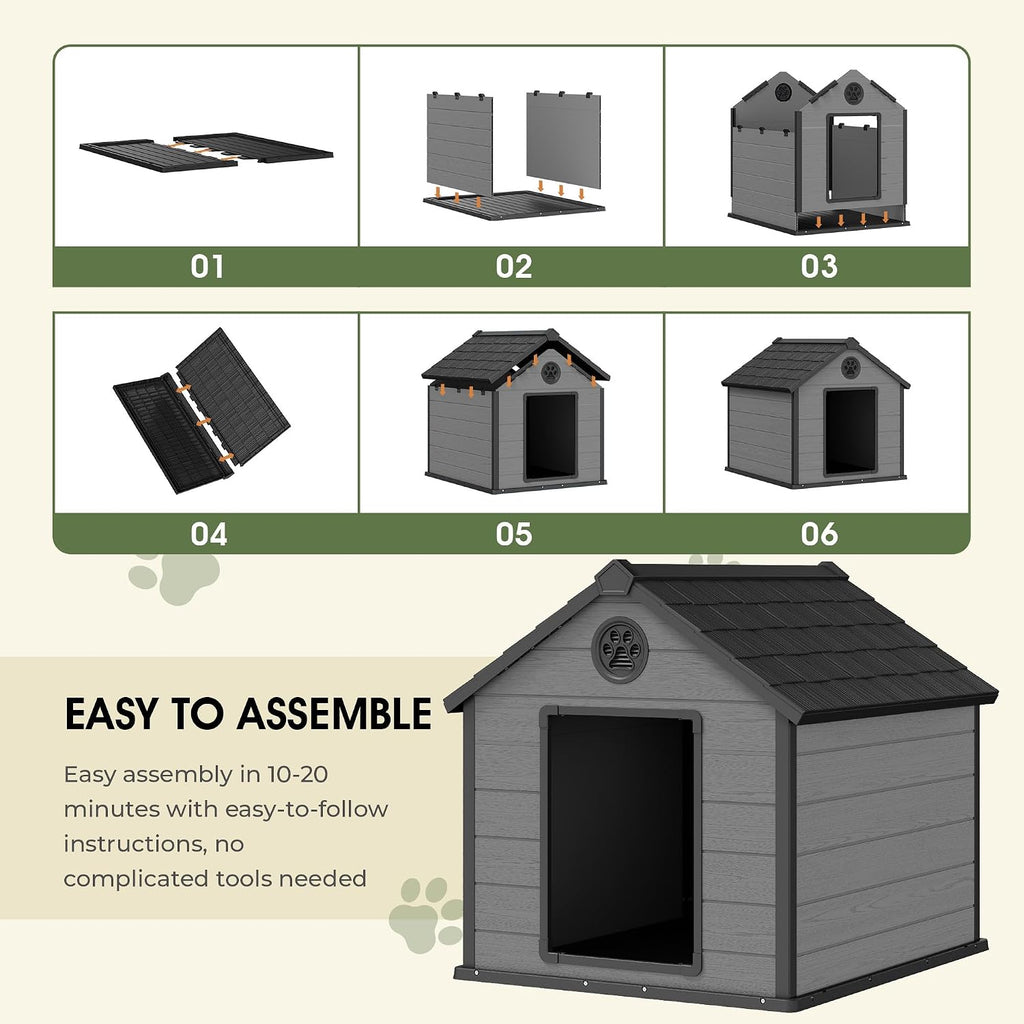 Extra-Large Giant Dog House Outdoor Indoor for Large Dogs Durable Plastic Waterproof Doghouse with Air Vents