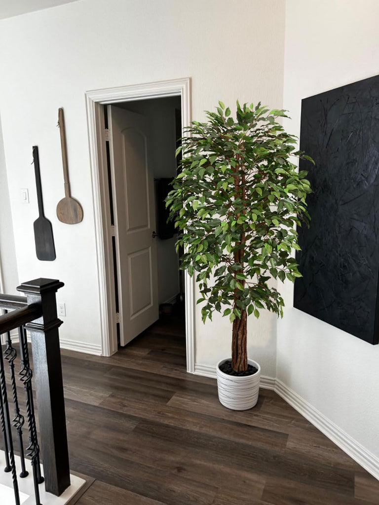 6ft Artificial Ficus Tree Decor, 6 Feet Faux Plant Fake Silk Trees with Pot for Indoor Outdoor House Living Room