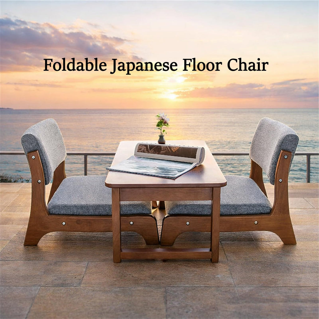 Japanese Floor Chair, Comfy Zaisu Meditation Chair with Back Support, Solid Wood Frame Low Kotatsu Seat, Bay Window