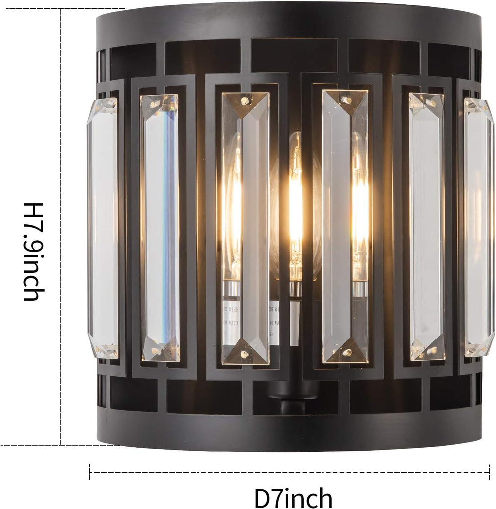 Modern Crystal Wall Sconce 1xE26 Black Vanity Wall Lamp K9 Crystal Wall Light Fixture for Hallway Doorway Bedroom