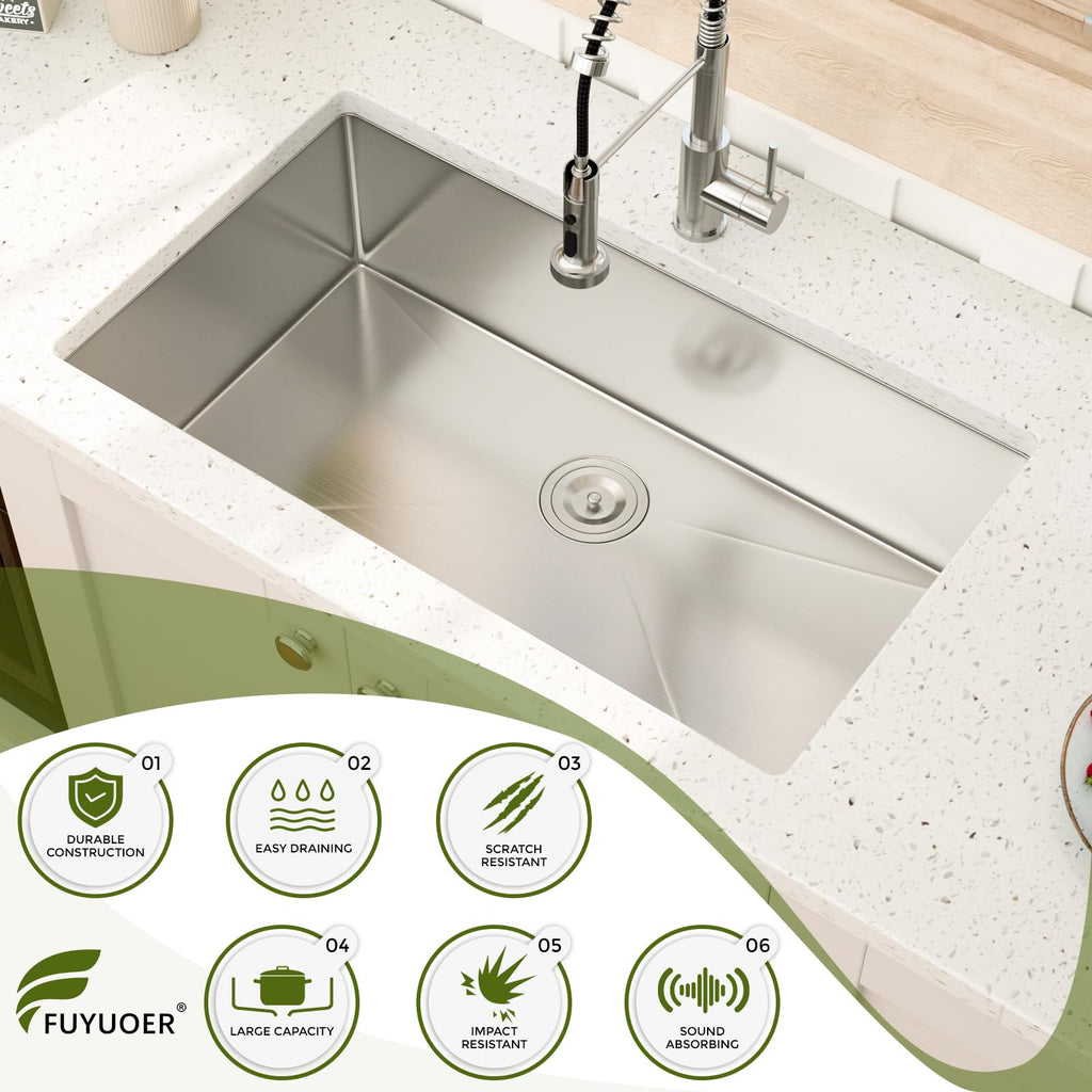 33 Undermount Stainless 33x19 Inch Sink Single Bowl