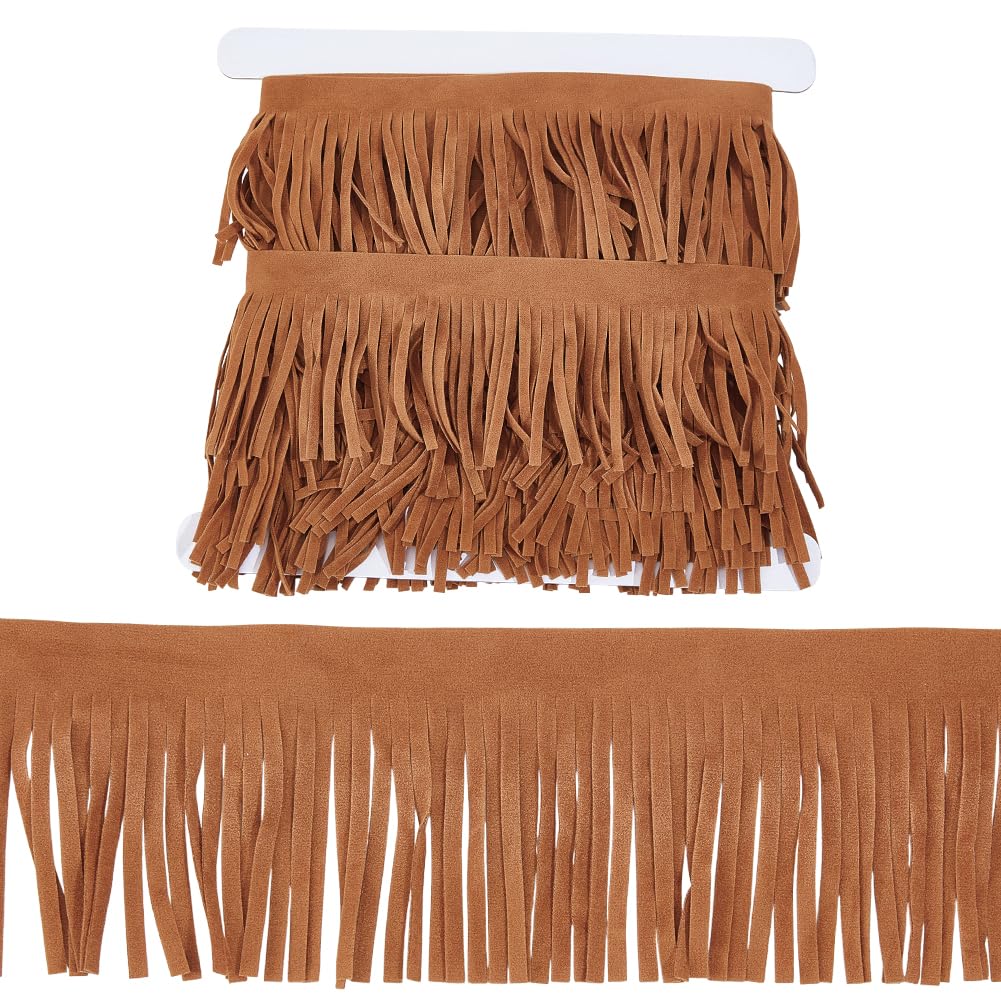 Leather Suede Fringe Trim 3 Inch Double Side Leather Sewing Tassel Fringe Camel Decoration for DIY Craft - 5.5 Yards