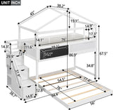 Wood Twin Over Full House Bunk Bed with Ladder, Solid Pine Wood Bunk Bed Frame with Safety Guardrails