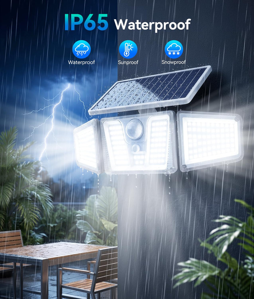 Solar Flood Lights, 210 LED Motion Sensor Outdoor Lights, Solar Motion Lights Outdoor Waterproof, 3 Heads 300° Wide