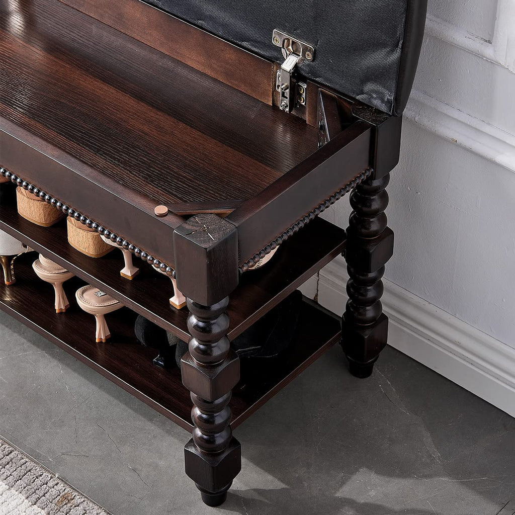 Shoe Bench, Wood Storage Bench with Cushion Seat, Shoe Rack with Hidden Storage Space Living Room Bedroom Hallway