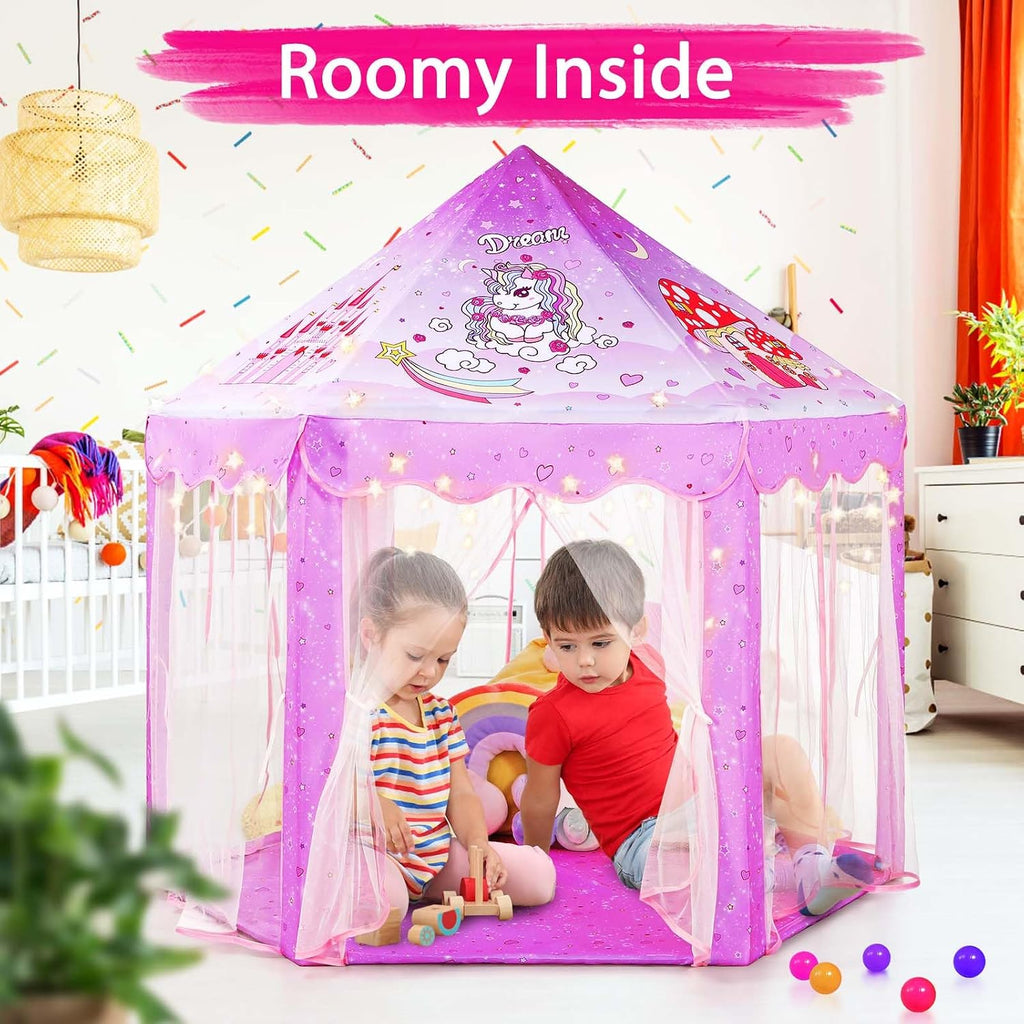 Princess Tent Girls Unicorn Large Playhouse Kids Castle Play Tent with Star Lights Gift Toy for Children Indoor