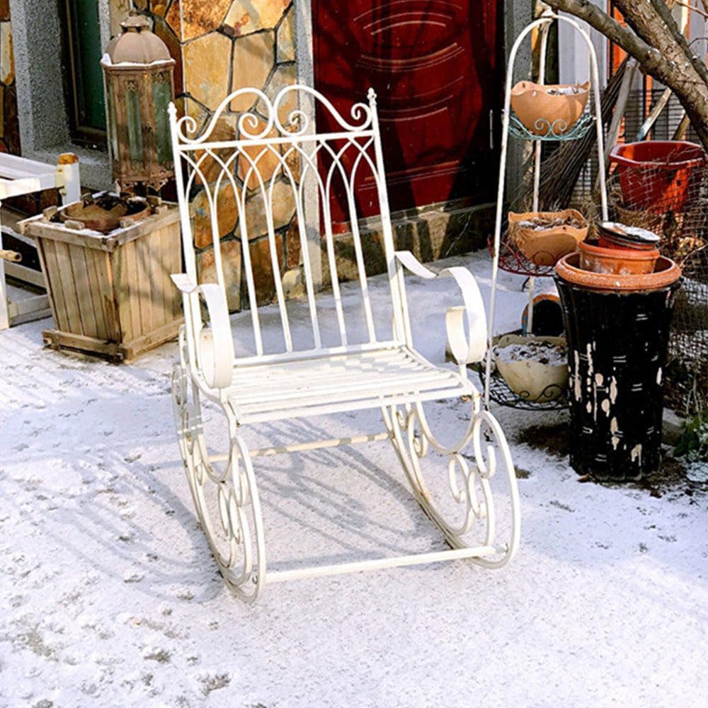 Wrought Iron Patio Vintage Rocking Chair, Single and Double Outdoor Garden Bench, Durable Metal Porch Furniture