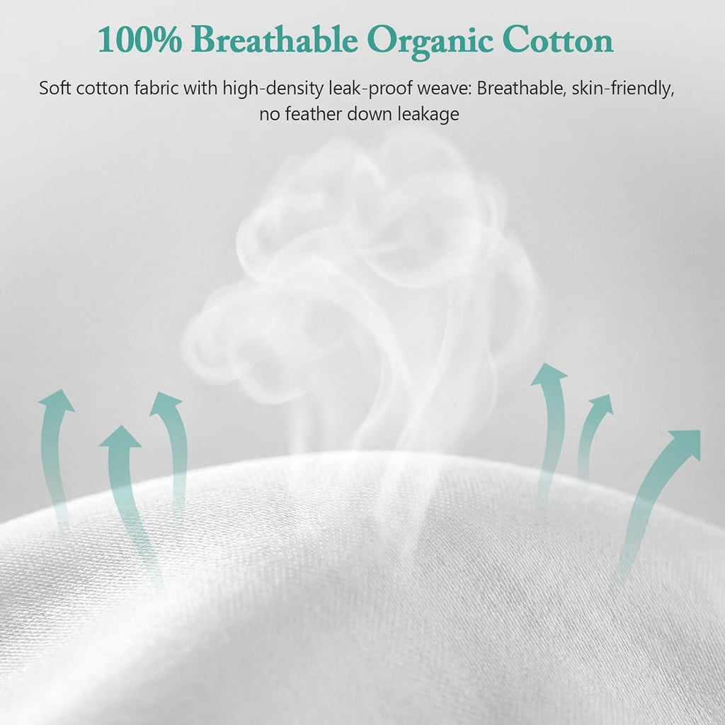 Luxury Feather Down 22x22 Pillow Inserts, Soft Fluffy Throw Pillow Inserts, 100% Organic Cotton Cover - Set of 2