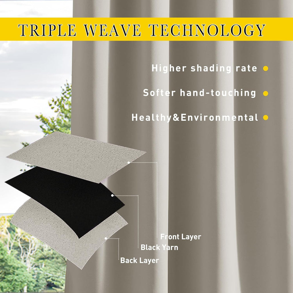 2 Panels Privacy Outdoor Curtains Waterproof, Thermal Insulated Windproof Pocket & Back Tab on Top and Bottom Light &