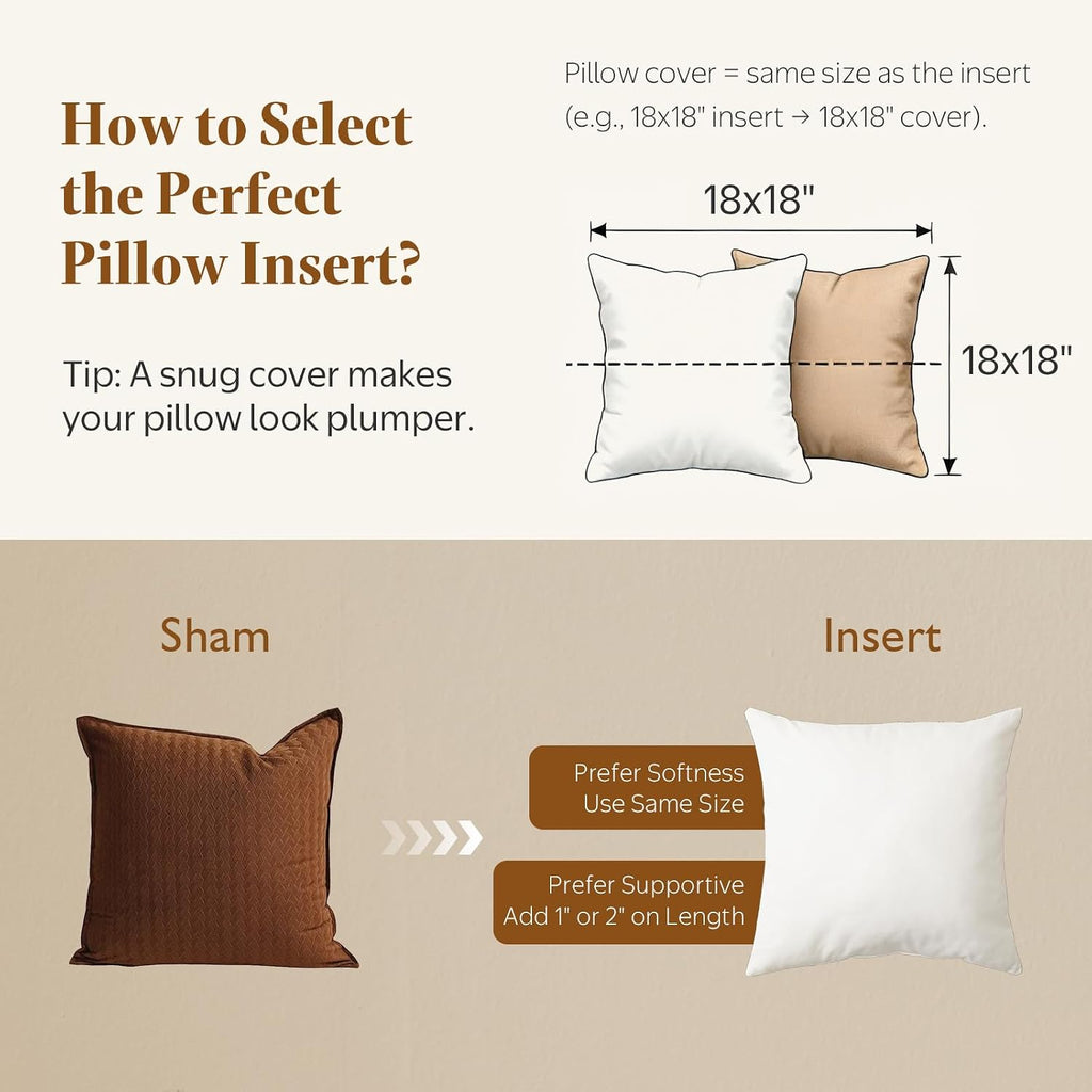 Down Feather Throw Pillow Inserts 22x22, 100% Organic Cotton Cover, Soft Fluffy & Support, Decorative - Set of 2