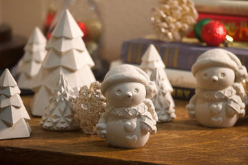Modern Handcrafted Cast Stone Décor Christmas Forest - 4 Small Trees, 2 Medium Trees, 1 Large Tree, and 1 Snowman
