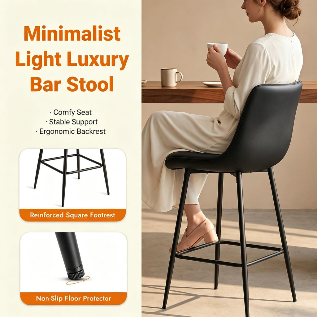 Counter Height Bar Stools Set of 4, FSC Certified Upholstered Faux Leather Barstools with Back, Metal Base, 27" Seat