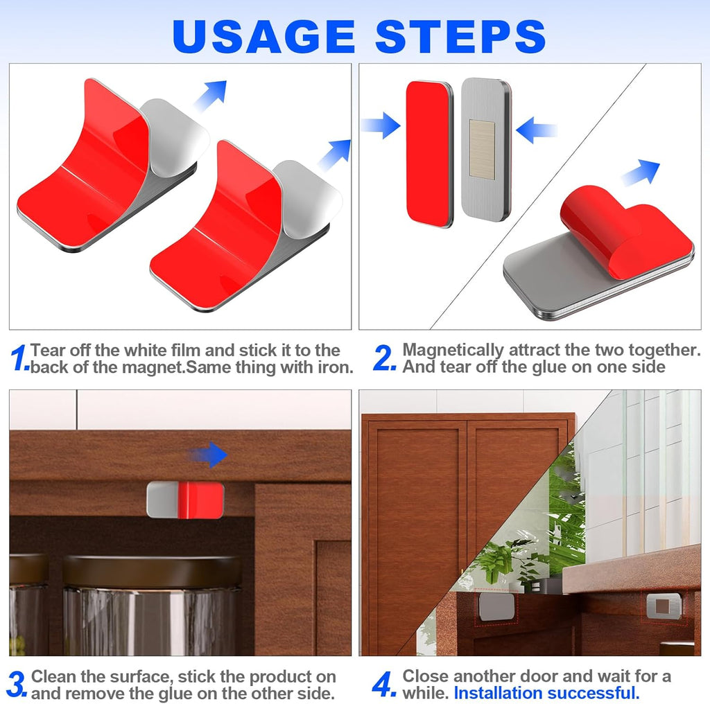 16 Pack Magnetic Cabinet Door Catch, Ultra Thin Cabinet Door Magnets, Adhesive Drawer Magnets to Stay Closed, Stainless
