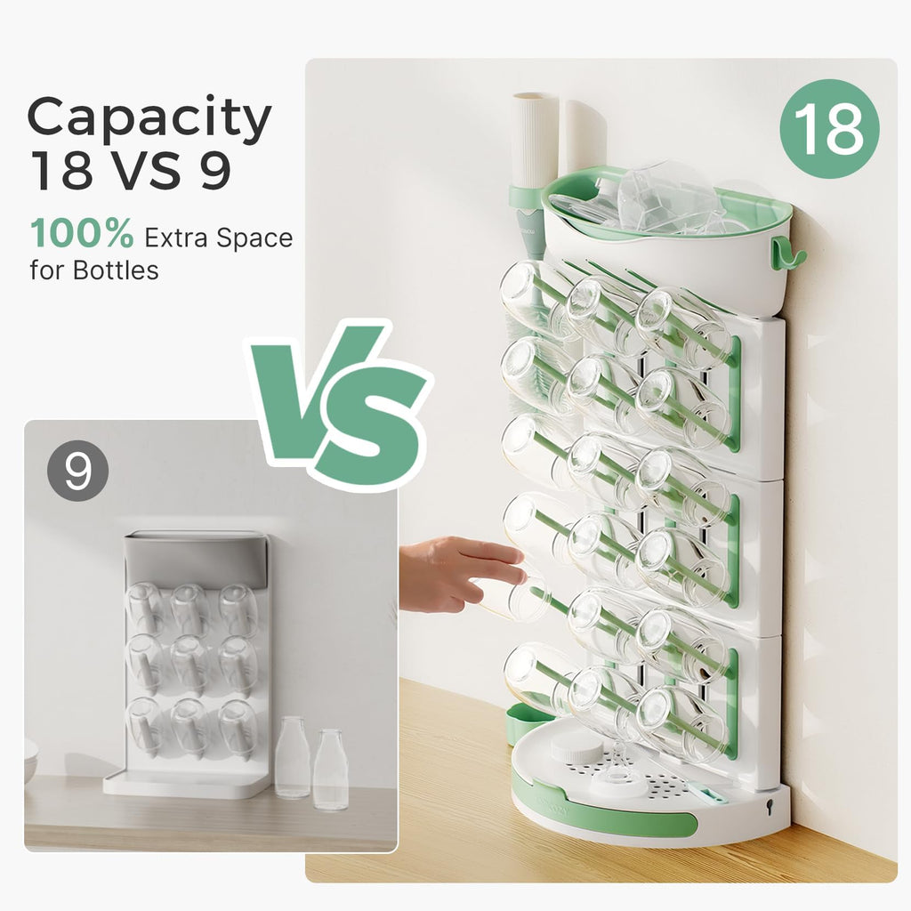 Baby Bottle Drying Rack, 18 Bottles Vertical Space Saving