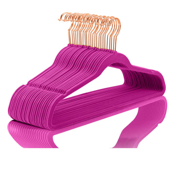Premium Velvet Hangers (Pack of 50) Heavyduty - Non Slip - Velvet Suit Hangers Pink - Copper/Rose Gold Hooks, Space