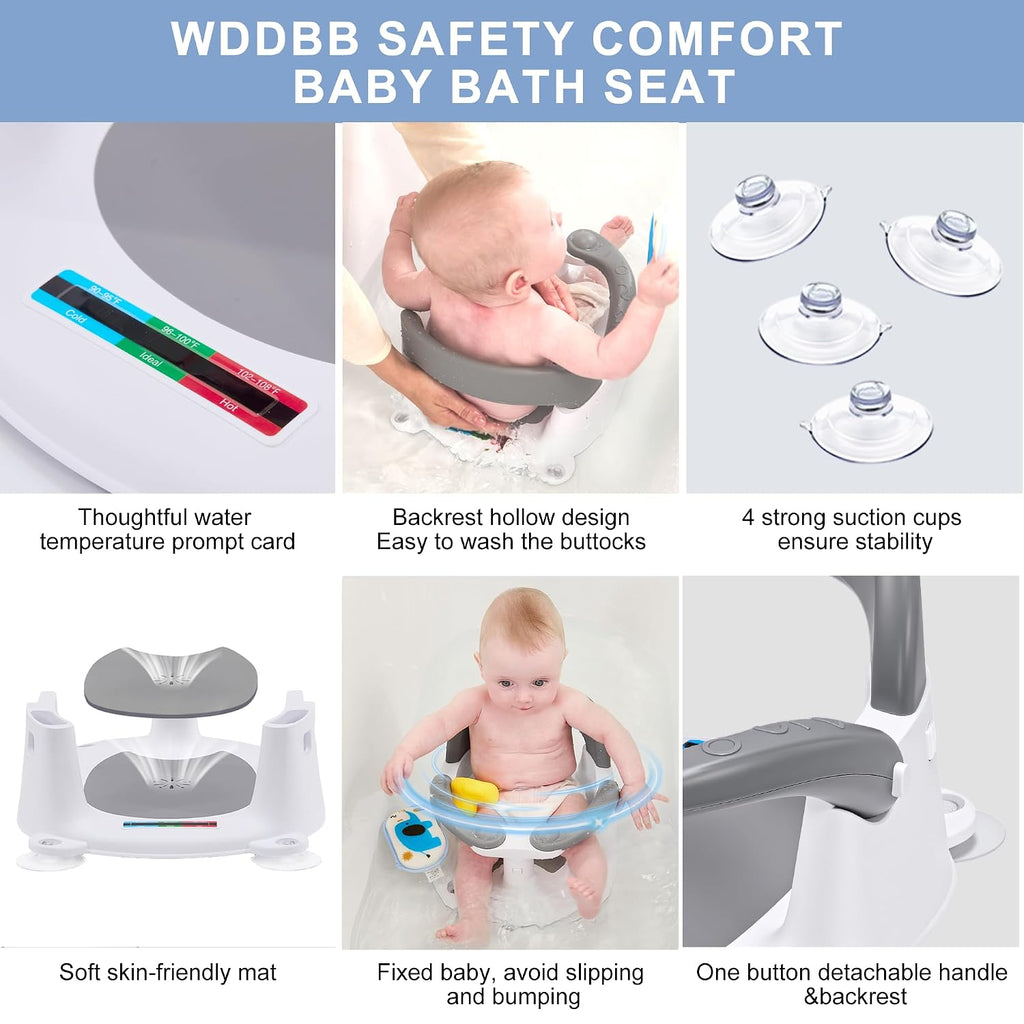 Bath seat for Babies 6 Months & up, 360° Stable Toddler Bath Chair with one-Touch Button, Back Hollow Design, Water