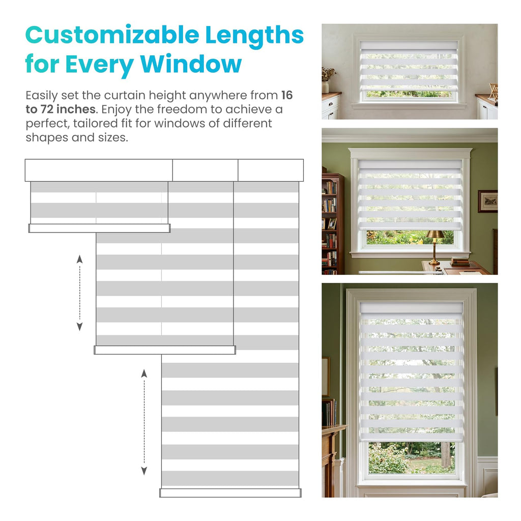 Motorized Zebra Blinds with Solar Powered, White, 341⁄2"W x 72" H