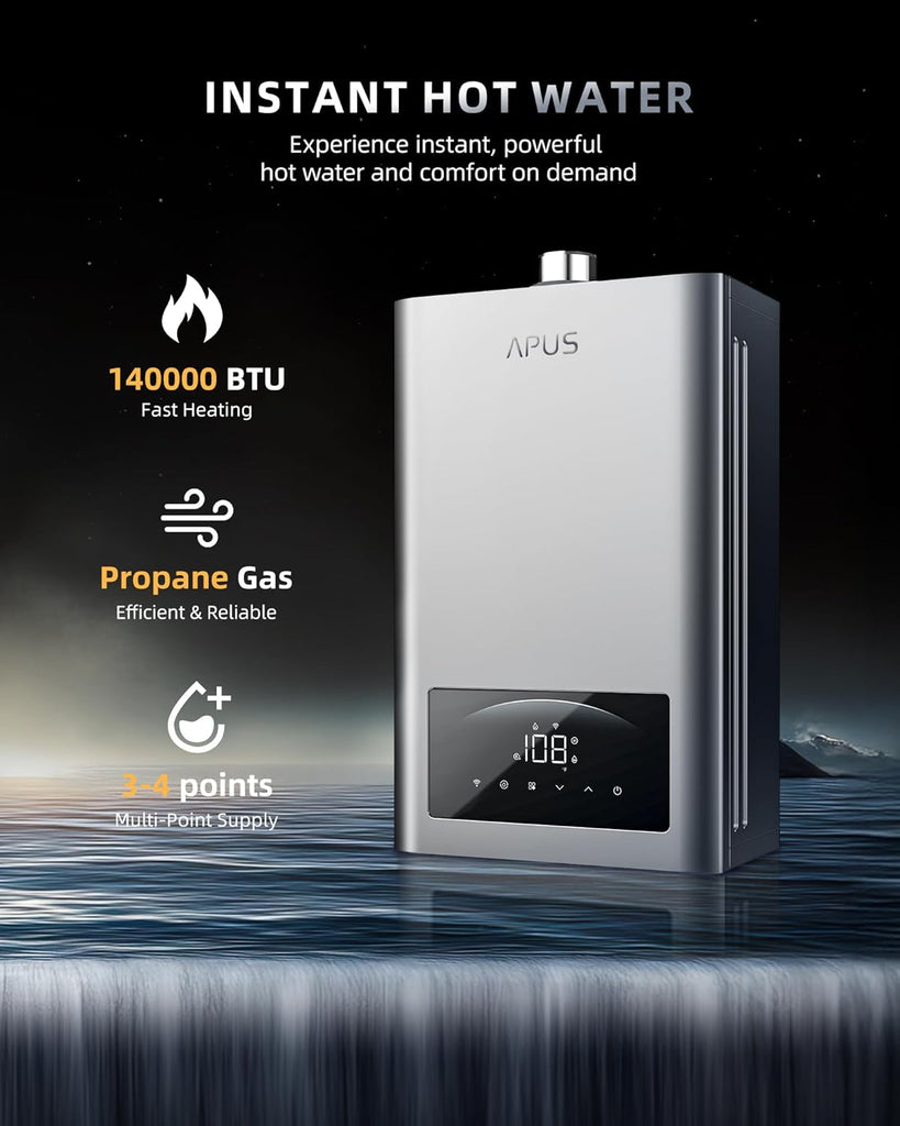 Tankless Water Heater Propane, 140, 000 BTU Indoor Installation Up to 6.8 GPM