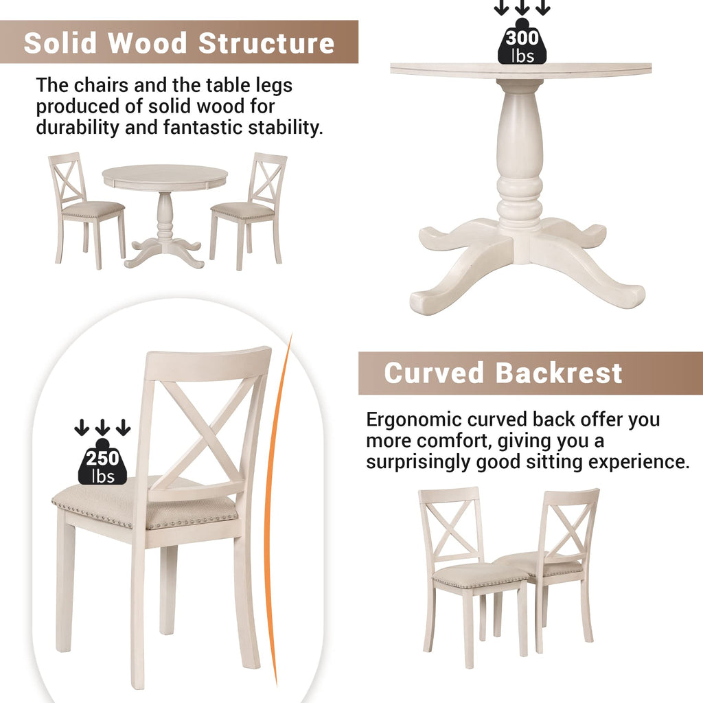 5 Piece Extendable Dining Table Set for 4, Kitchen Table and Chairs Set, 4 X-Back Solid Wood Dining ChairSet