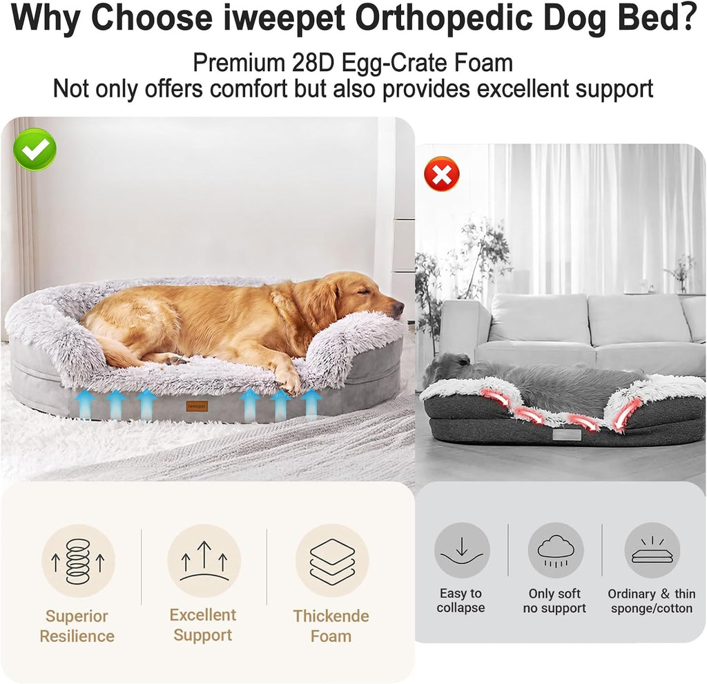 Fluffy Calming Orthopedic Dog Beds for Large & Extra Large Dogs, Supportive Dog Sofa Bed with 3.7 inch 28D