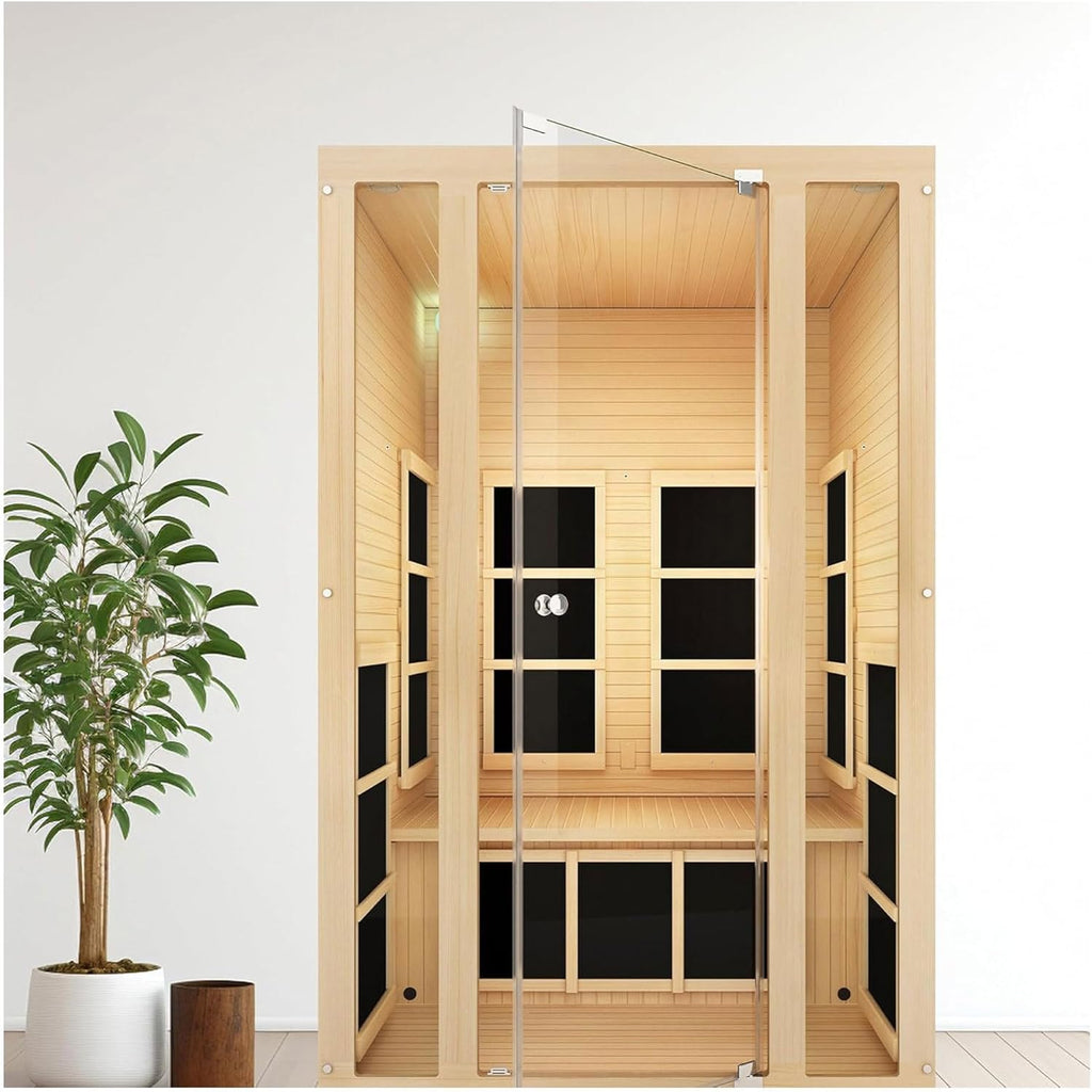 JNH Lifestyles Joyous 2-Person Low EMF FAR Infrared Sauna with Chromotherapy Light for Home Indoor Spa Use