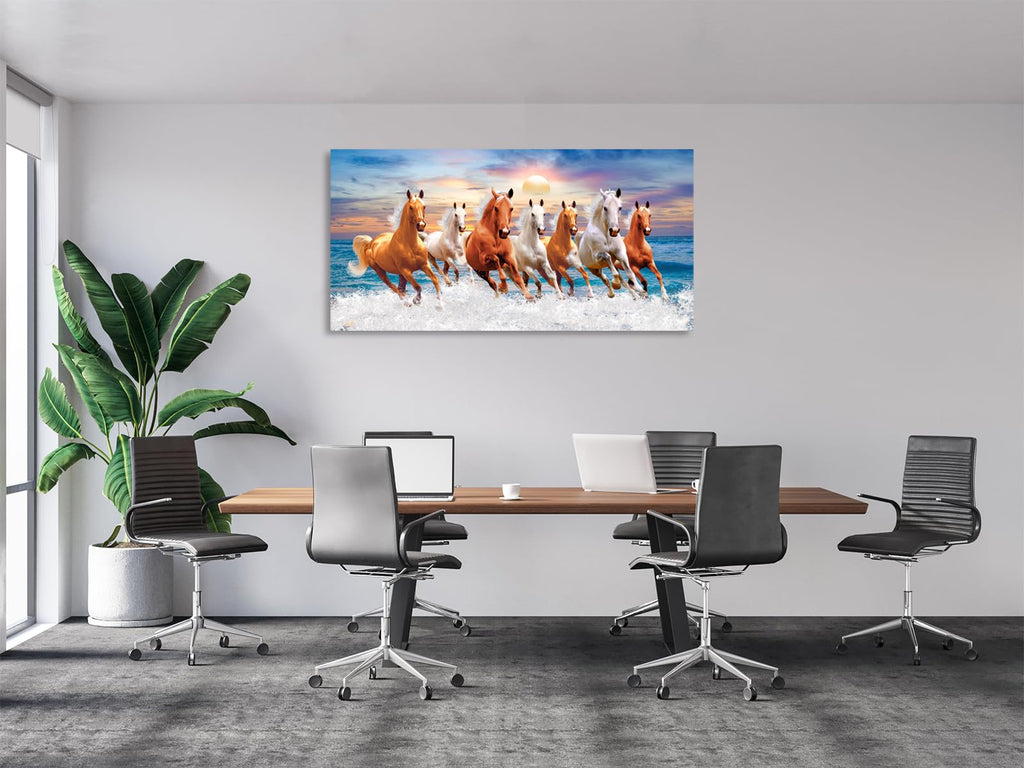 Wall Art Canvas Painting Horses Running Blue Sky 1 Piece Seven Horses in The Water Sunset Background Picture Poster