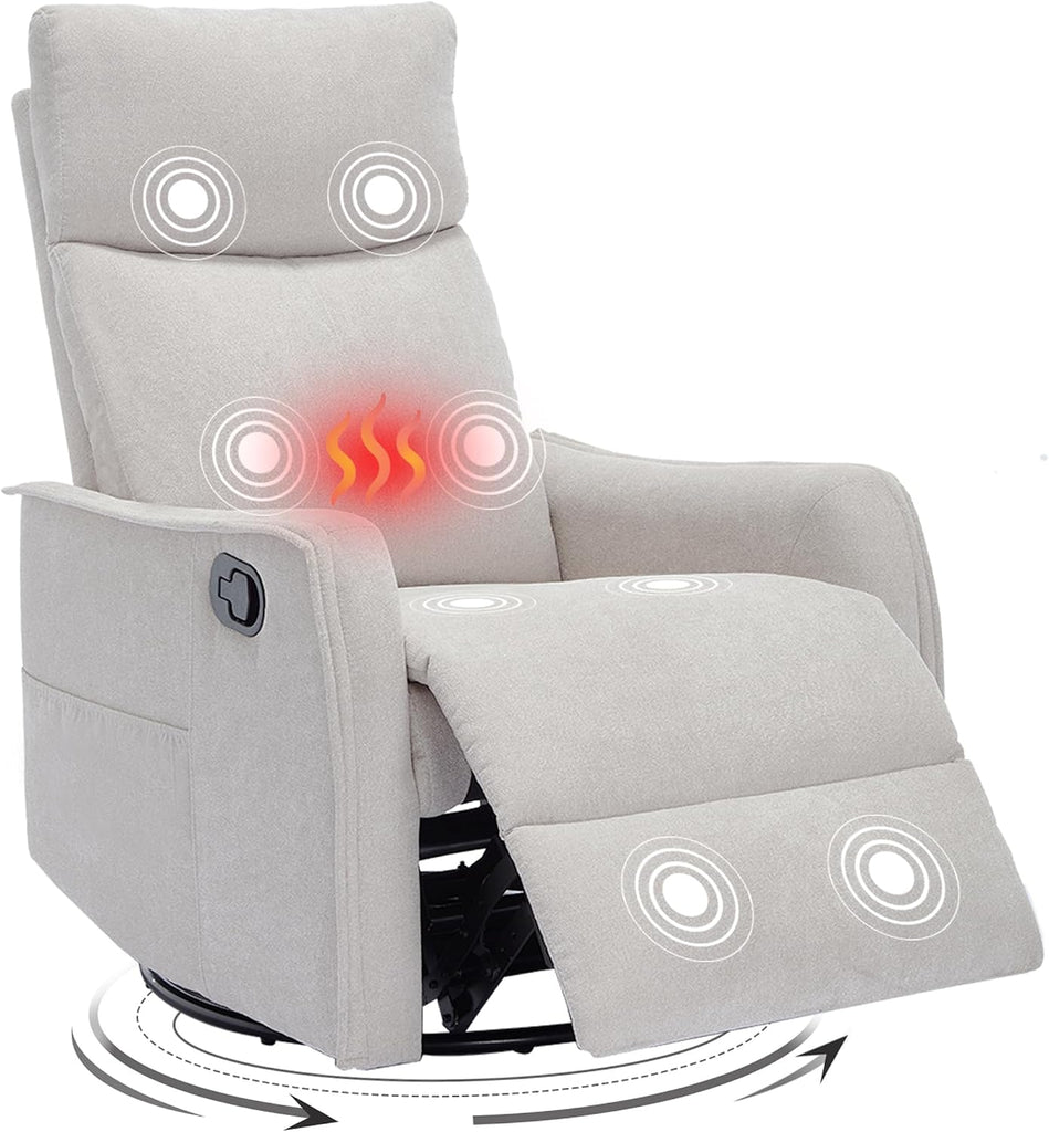 Swivel Rocker Recliner Chair, 360° Swivel Recliner with Heat and Massage, Rocker Recliner Nursery Glider Chair with