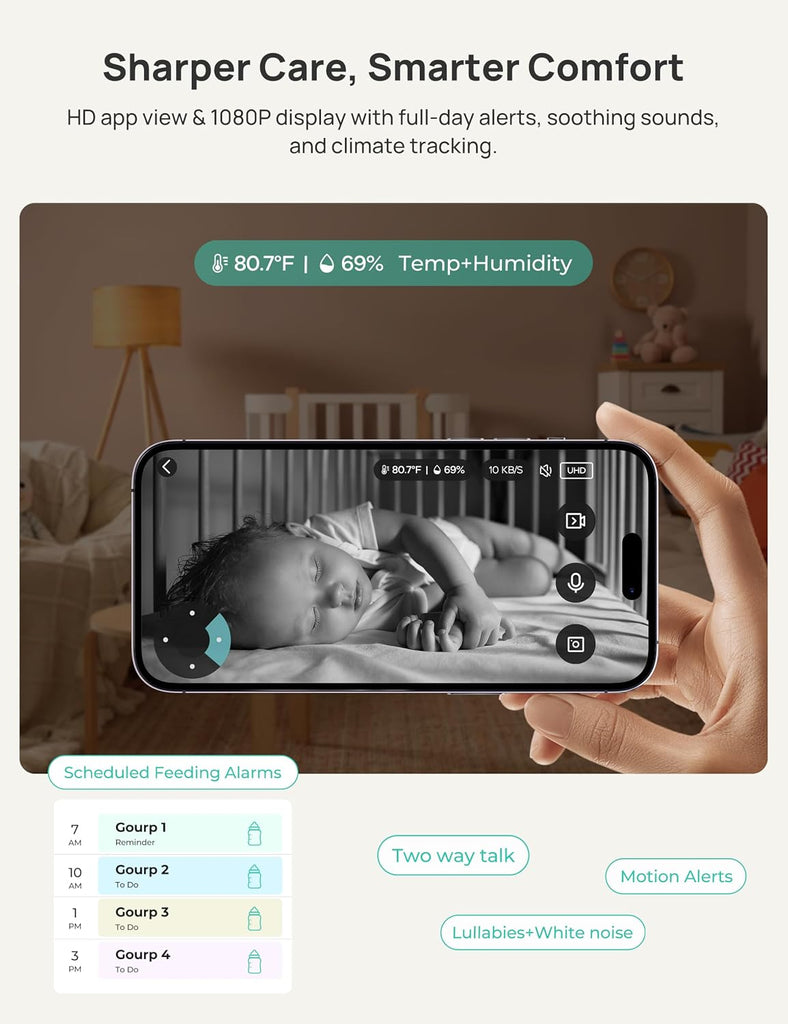 VistaView 5" 1080P Smart WiFi Baby Monitor with Camera & Clip Mount