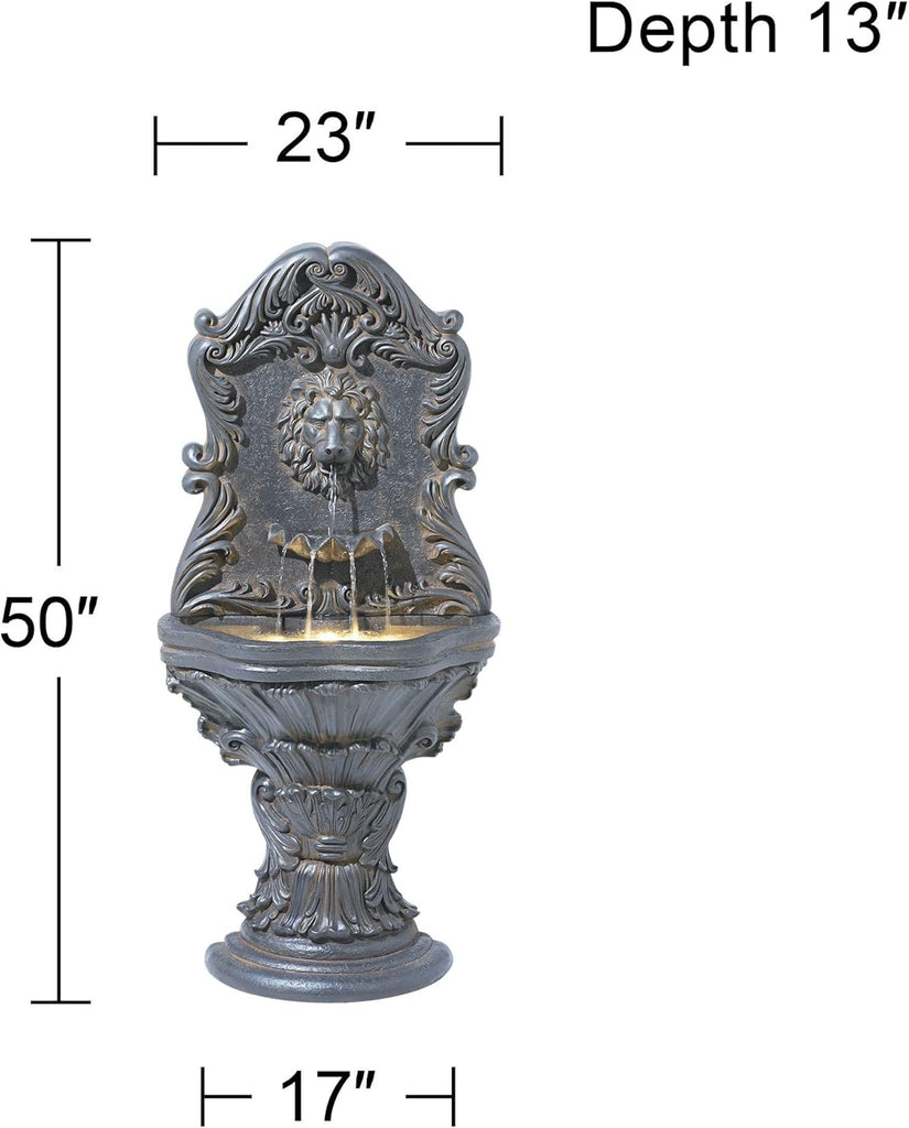 Royal Lion Acanthus 50" High Large Italian Indoor Outdoor Decor Faux Stone Floor Fountain with Light LED Statue