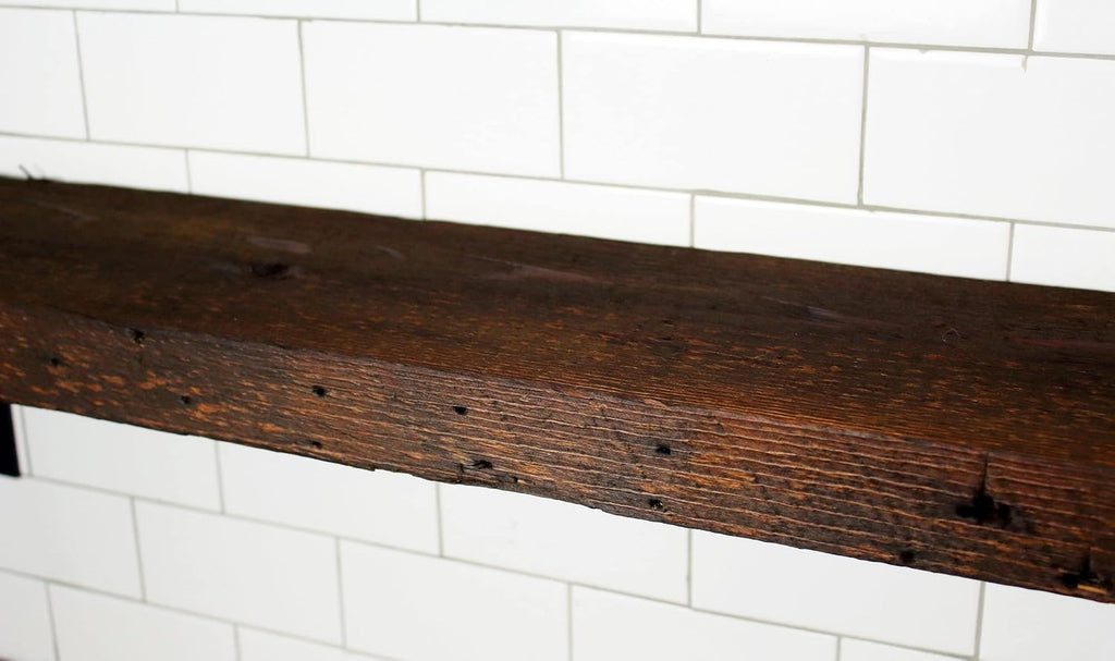 Reclaimed Wood Wall Shelf with Steel Angle Brackets | Rustic Decoration | 2" Thickness | 24" L x 8" D, Early American