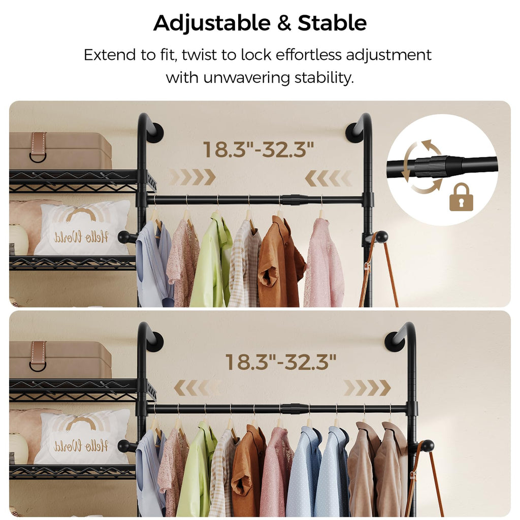 Closet Organizers and Storage, 2-Row Heavy Duty Garment Rack Clothes Rack for Hanging Clothes, Wall Mounted Closet