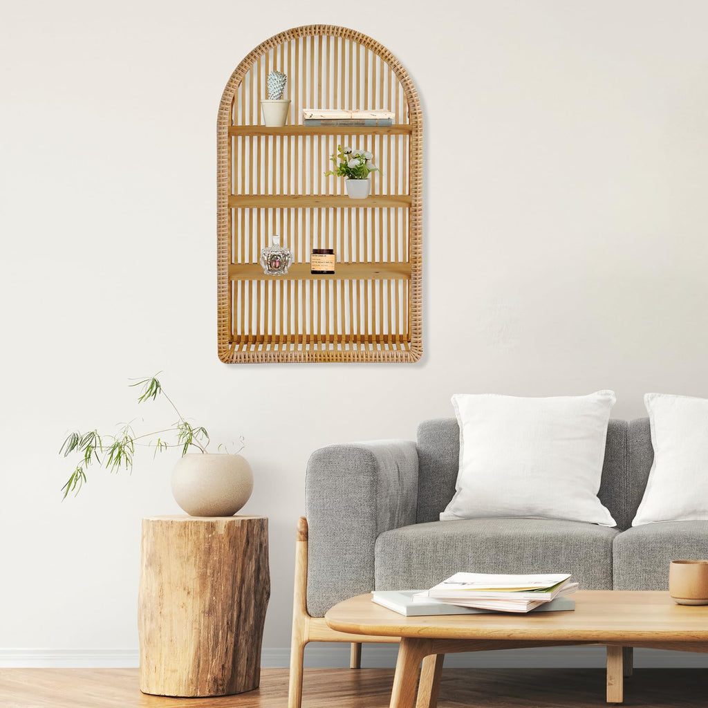 4 Tier Arched Rattan Wall Shelf