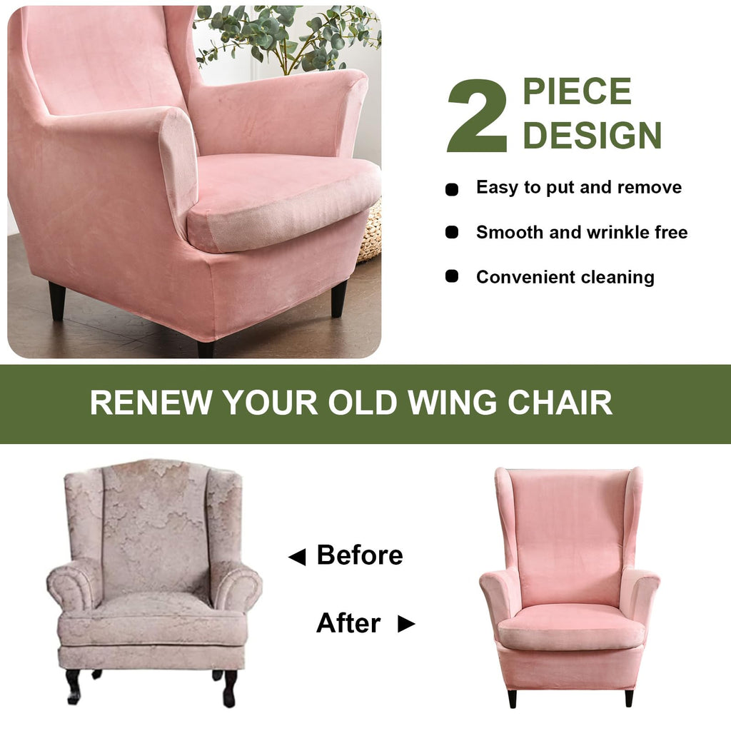Velvet Wingback Armchair Covers 2-Piece Elastic Stretch Wingback Chair Sofa Slipcover Soft Wingback Chair Slipcover