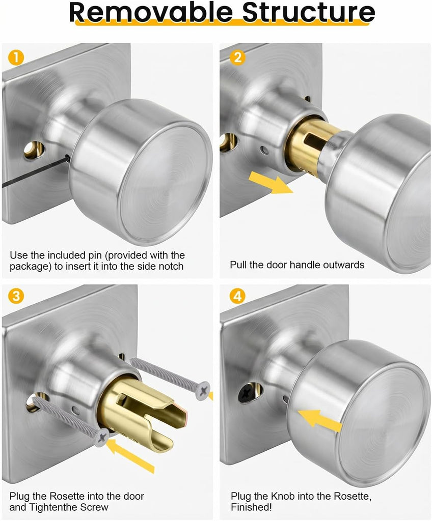 Brushed Nickel Closet Door Knobs Interior, 6 Pack