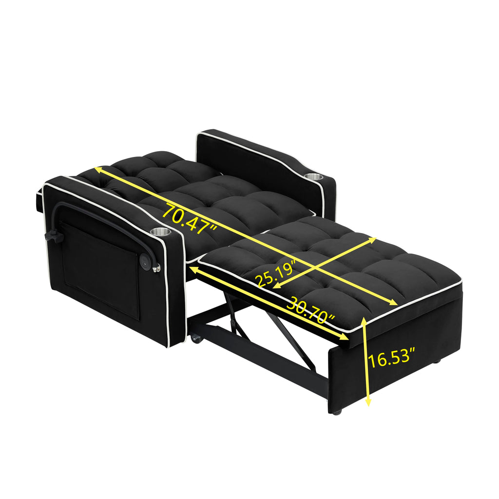 Sleeper Chair with Pull Out Bed, 5 In1 Convertible Chair Bed, Black