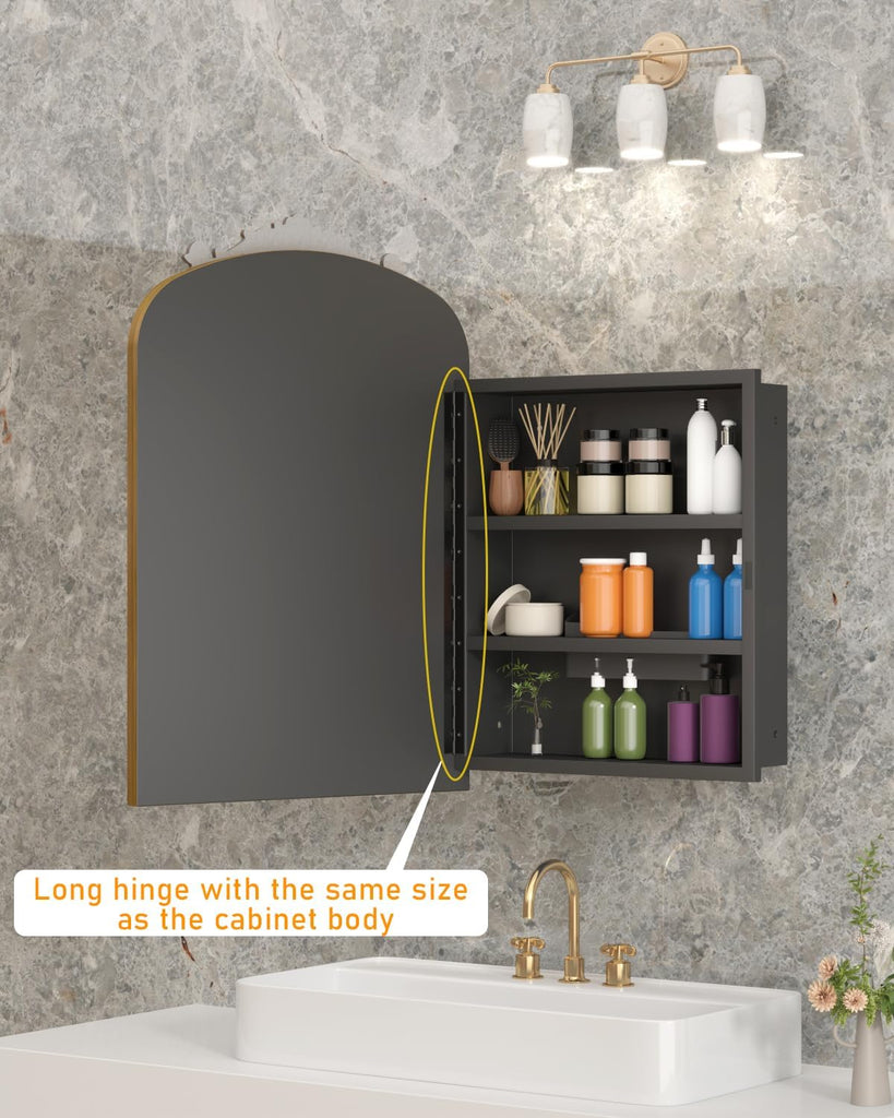 16x24 Inch Bronze Medicine Cabinet Mirror with Hand-Made Vintage Carving Flower and Aluminum Frame, Full Metal