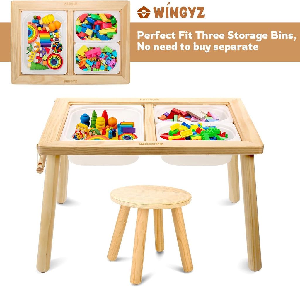 Sensory Table and 2 Chairs Set, Toddler Table with 3 Storage Bin FSC