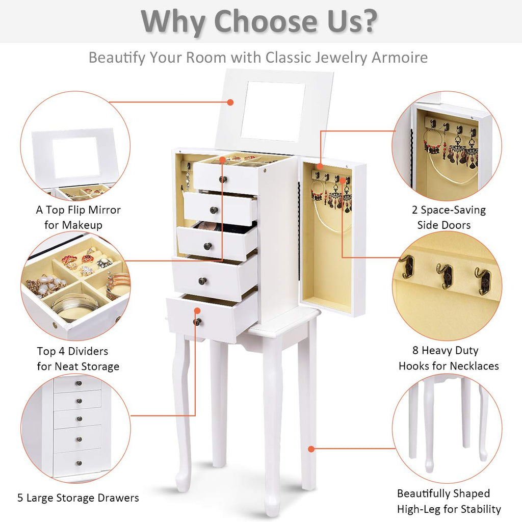 Jewelry Cabinet Armoire Box Storage Chest Necklace Stand Organizer