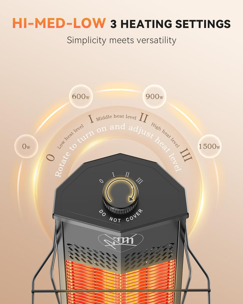 Patio Heater for Outdoor Use, 1500W Infrared, 36 in Portable Tower Heater, 3 Levels, IPX5 Waterproof