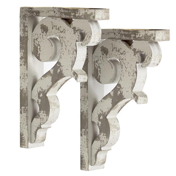 Set of 2 Corbel Shelf Brackets - Vintage Decorative Shelving & Storage - Rustic Farmhouse Decor & More (Gray, 12"x2