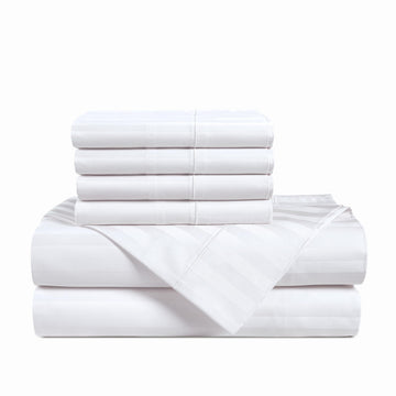 100% Egyptian Cotton Sheets King Size Set - 6 Pieces - Damask Stripe- Ultra Smooth Sateen Weave Bed Sheets with 15"