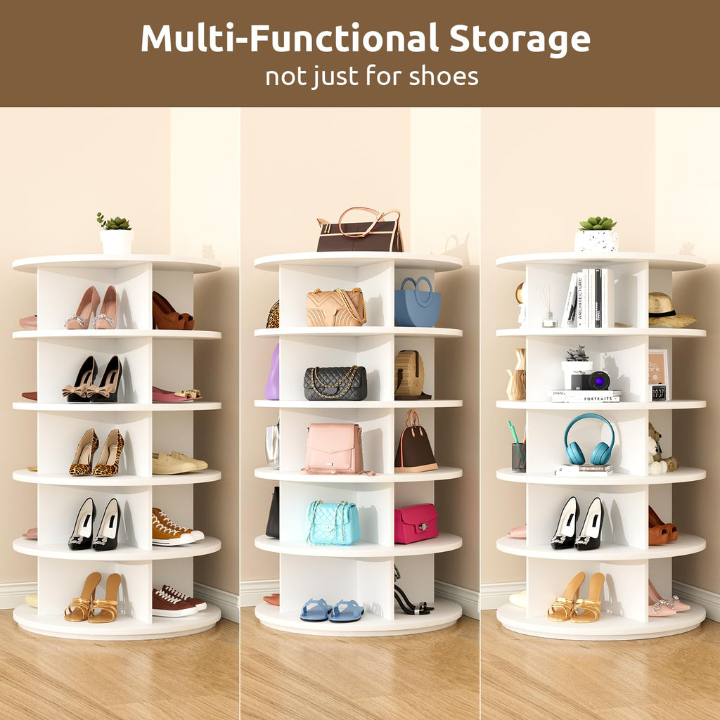 Rotating Shoe Rack 5 Tier Spinning Shoes Organizer Tower for 20-24 Pairs Lazy Susan 360 Revolving Shoe Storage
