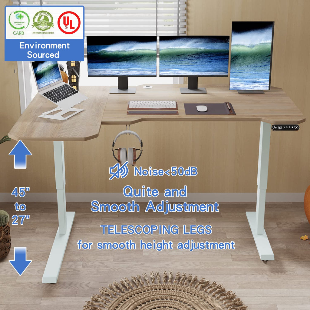 L-Shaped 59" Height Adjustable Electric Standing Desk, Height Stand Up Computer Desk, Sit and Stand Home Office Desk