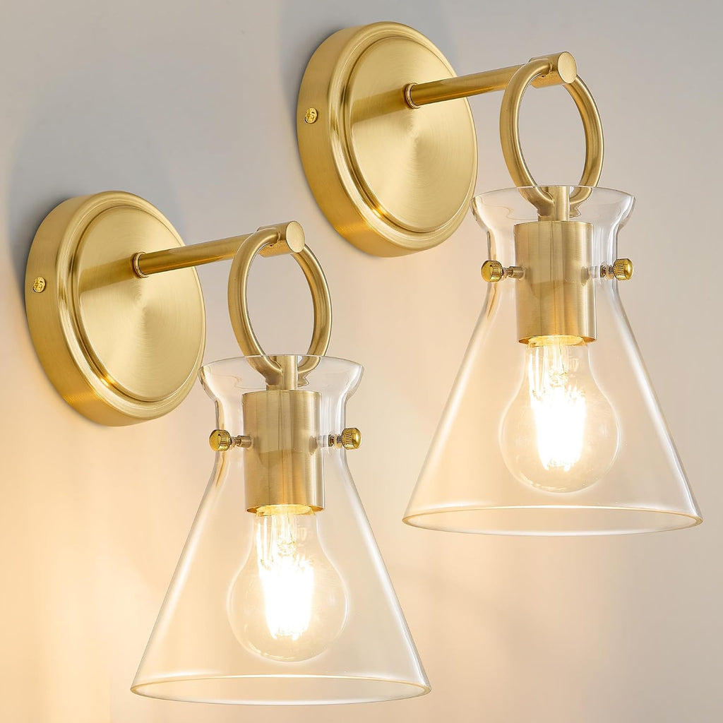 Gold Wall Sconces Set of 2 Modern Vanity Light Fixtures for Bathroom Wall Mount Lighting Lamp Hardwired Farmhouse