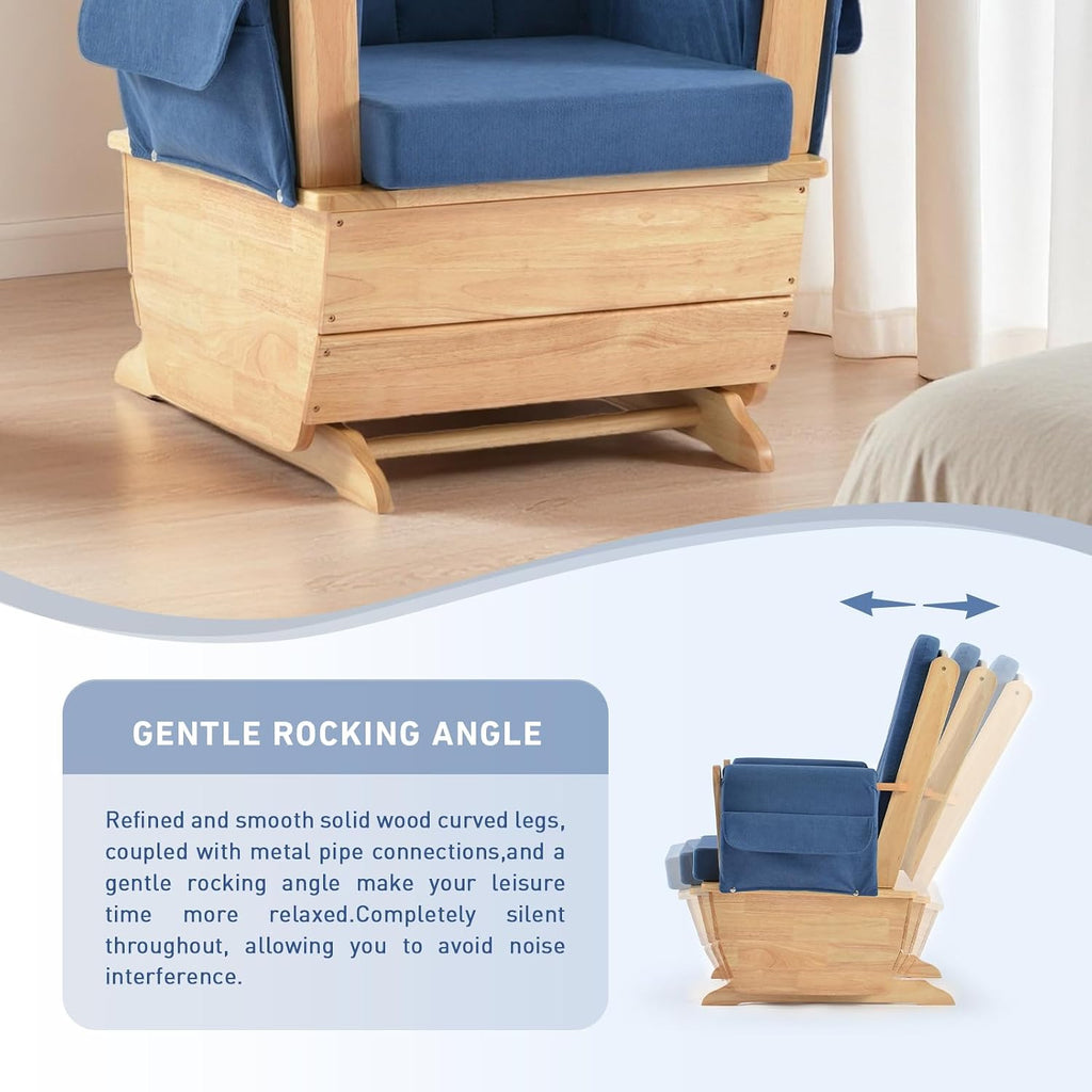 Glider Rocking Chair for the Nursery with Ottoman, 3A Solid Rubberwood Frame, Smooth-Gliding Rocking Chair Easy to