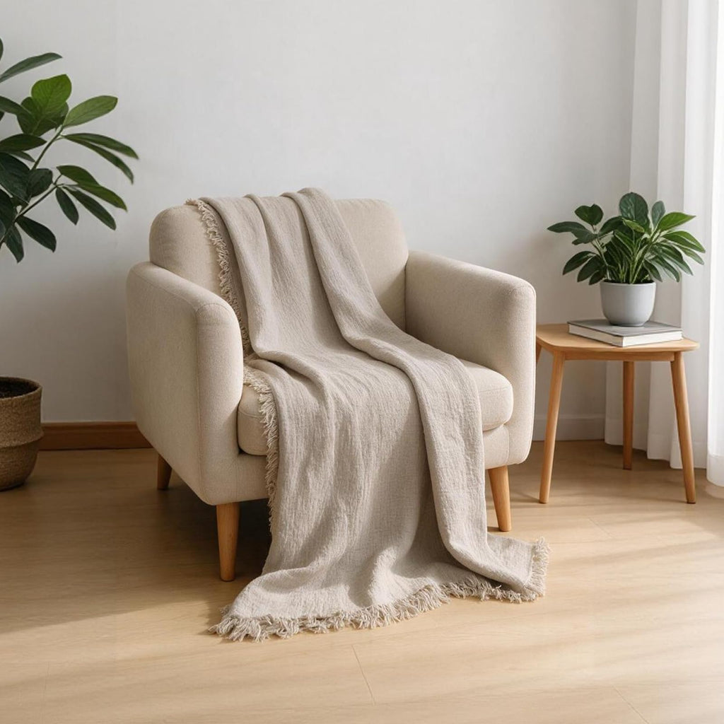 100% Pure Linen Blanket 90x90 Inch Natural Flax Throw Linen Quilt