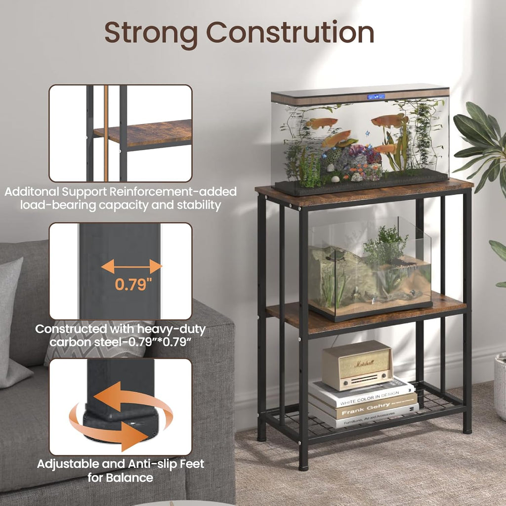 10-20 Gallon Fish Tank Stand, 3-Tier Metal 20 Gallon Aquarium Stand